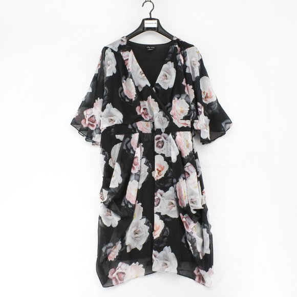 City Chic Women's V-neck Black Floral Print Dress - Picture 2 of 8